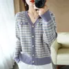 Damesbreien TEES Koreaanse HoundStooth Women Sweater Cardigan Jacket Dames Elegante kasjmier Wol Knitwear Tops Vintage Vneck Dikke gebreide jas 221007