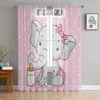 Vorhang, kleiner rosa Elefant, Tüll, transparente Vorhänge für Küche, Fenster, Wohnzimmer, moderne Voile-Schlafzimmer-Vorhänge