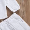 Giyim Setleri 0-5y Bebek Bebek Pamuk Keten Giysileri Sonbahar Erkek Kızlar Düğme Uzun Kollu T-Shirt Toplong Pantolon Katı 2 PCS Kıyafet 221007