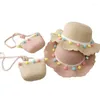 Hats Princess Girl Casual Sun And Bags Sets Summer Beach Holiday Protection Straw Hat Kid Cartoon Panama Caps