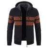 Giacche da uomo Cappotto cardigan invernale con cappuccio da uomo a maniche lunghe Plus maglione a righe con cerniera in velluto giacca calda casual