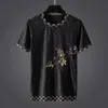 Heren T-shirts Chinese wind donkere jacquard draak tattoo besteden vrije tijd mannen ronde kraag losse grote werven T-shirt mannelijke korte mouwen zomer tij T221006