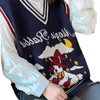 Women's Vests 3901 Blue Red Knitted Sweaters Vest Women V Neck Cartoon Vests Female Spring Autumn Vest Waistcoat Loose Knitwear Veste Femme 221007