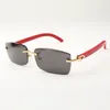 Novos óculos de sol C hardware 3524012 com bastões de madeira vermelhos e lentes de 56 mm para unissex286T
