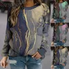 Bluzy damskie bluzy jesienne moda pullover geometryczny nadruk długie rękawy o szyja luźna odzież uliczna dla kobiet 221007