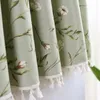 Curtain 130x70cm American Cotton Linen Green Floral Half Household Small Kitchen Semi-shading Short Not Contain Rod