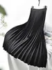 Повседневные платья дизайнеры брендов Женщины весенняя осень элегантная шикарная сплошная плиссированная юбка высокая талия роскошная мода с эластичной женщиной C-035 221007