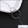 Pendant Necklaces Double Loop Men Womens Bronze Necklace Jewelry Plated Gold Collarbone Necklaces Circles Chain Minimalism Fashion 2 Dhfkp