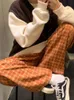 Spodnie damskie capris houzhou harajuku w kratę spodnie kobiety dużego szerokiego nogi spodnie kobiet w stylu koreańskim w szachowniczym szachowniczym sprężyste lato 221007