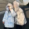 Men's Down Parkas Winter Gradient Jacket Men Fur Collar Hooded Parkas Male Tie Dye Fashion Outwear Cotton Coat Loose Thickened Warm Couple Jackets T221006