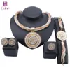 Vrouwen charmeren kleurrijke ronde hangerse bruiloft ketting oorrang dubai goud kristallen bruids feest armband ring sieraden set