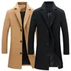 남자 재킷 가을 겨울 패션 남성용 모직 코트 단색 싱글 가슴라면 롱 코트 재킷 캐주얼 오버 코트 플러스 사이즈 5 색상 221007