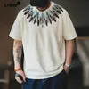 Men's T-Shirts High Street American Style Loose Personality Indian Feather Man Top New Summer Round Neck Large Size Half Sleeve T-shirt Shirt T221006