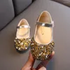 Sapatos chatos bling bebê garotas princesas para cocktail festas vestido de noiva dourado rosa prata 1-7 anos