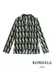 Zweiteilige Damen-Hosen-Trainingsanzüge für Herren, KONDALA, schicker geometrischer Druck, Vintage-Damenanzüge, übergroße Hemden mit V-Ausschnitt und gerade Hosen mit hoher Taille, modisches Set 221006
