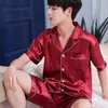 Männer Nachtwäsche Männliche Fleck Seide Pyjama Set Pyjamas Männer Smart Weiche Pijama Anzug Einfarbig Satin Hause Kleidung Sommer 221007