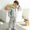 Giyim Setleri HH 2pcs Set Moda Çocuklar Kış Ceket Kızlar için Kış ceketi Sıcak Parlak Giysiler Erkek Çocuklar Bebek Su Geçirmez Snowsuit Pants Paltolar 221007