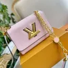 Designer shoulder bag Popular twist bags leather small square Designers bag Metal long chain V shaped buckle Simple fashion very nice 2024