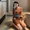 Two Piece Dress Neploe Fashion Two Piece Set Women Oneck Cropped Pullovers Tops Bodycon Mini Skirt Korean Knit Suit 2 Pcs Femme Roupas 221007