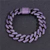 15MM Diamond Cuban Chain Micro Paved Purple Zircon Rapper Necklaces For Men Jewelry