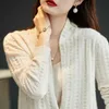 Women's Knits Tees Women's Big Vneck Sweater 100 Pure Wool Jacket Autumn and Winter Casual Knit Tops Korean Fashion Longsleeved Cardigan 221007