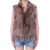 Women's Fur Faux Lady Real Rabbit Vest Knitting Tassel Raccoon Collar Waistcoat Women 100 Natural Genuine Gilet Outerwears 221006