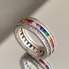 Designer S925 Sterling Silver Band Rings para mulheres e homens Rainbow Zircon Rings Light Luxury Hip Hop Design requintado Alta Personalidade de moda
