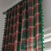 Rideau à pampilles en coton vert à carreaux, décoration de la maison, tige d'usure suspendue, baie vitrée de cuisine, Semi-occultant