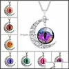 Hangende kettingen 84 Design Cabochons Glass Maan kettingen voor vrouwen Men Men Boom van het leven Zodiac Sign Bloem Wolf Neba Space Galaxy Penda DHRS1