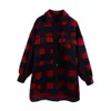 Women's Knits Tees Ladies Vintage Overshirts Oversized Plaid Jacket Women Coat Long Sleeve Loose Woolen Jacket Female Coats Outerwear Chic Tops 221007