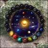 Braccialetti con ciondoli Amanti Otto pianeti Bracciale in pietra naturale Universo Yoga Chakra Galaxy Bracciali del sistema solare per uomo Donna Fashio Dhsi3