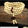 Charm Bracelets 108 Beads 8Mm Natural Sandalwood Buddhist Buddha Wood Prayer Beaded Knot Black Ebony Unisex Men Bracelets Bangles F Dhjvs