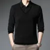 Men's Polos Fashion Two Piece Polo Shirt Men Velvet Solid Warm Spring and Autumn Clothes Long Sleeve Korean Style Slim Fit Tops 221006