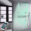 Banyo Duş Setleri Mat Siyah Termostatik Karıştırıcı 620 320mm LED Müzik Özellikleri Sistem Seti Elde Taşınır