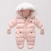 Rompers winter baby jacket plus velvet girl snow-proof down cotton boy Romper born toddler jumpsuit clothes 221007