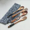 Flatware Sets Japanese Korea Style Wooden Fork Spoon Two-piece Suit Travel Portable Tableware Nice Dinnerware Bag Packing WB362