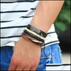 Charm Bracelets Fashion Vintage Wood Weave Punk Cuff Beads Charm Male Mens Blue Leather Women Bracelets Men Female Jewelry Accessorie Dhuo9