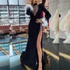 Ostrich Women Lady Black Maxi Long Dresses Style Design Long Sleeve Spring Autumn Outfits Dress YS5223