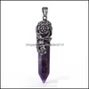 Charms Charms Natural Stone Pendants For Necklace Womens Mens Plum Blossom Crystal Hexagonal Column Diy Jewelry Making 6 8Jy J2B Drop Dh3Qa