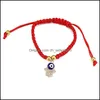 Charm Bracelets Turkey Eye Palm Pendants Charm Bracelets Manual Red Rope Weave Lucky Bangle For Women Girls Gift Blue Adjustable Size Dhzxn