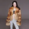 Mulheres de inverno de pele feminina feminina genuína casaco curto moda de jaqueta vermelha de luxo de luxo e manga longa 221006