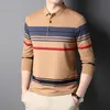 Polos męski luksus luksusowy jesień dobrej jakości męska koszulka polo lapel Stripe Elastic British Designer Trend klasyczny swobodny długi rękaw 221006