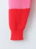 Kvinnors tr￶jor 3 f￤rger Patchwork Knitting V-hals Twist Knot Design Casual Loose Long Sleeve Sweater Lujia Alan SW1855 221007