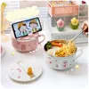 Dinnerware Sets Lunch Box Set Pot Belly Cute Instant Noodle Bowl With Lid Handle 304 Stainless Steel Bento For Kids