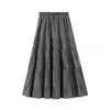 Повседневные платья Ohryiyie осень зимний винтажный бархатная плиссированная юбка Женская мода сплошной леди миди -длинная высокая талия. Линия женщина 221007