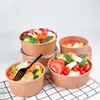 Disposable Cups Straws 20pcs/50PCS Kraft Paper Bowls Fruit Salad Bowl Food Packaging Containers Party Favor 16oz 26oz with Lid 221007
