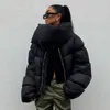 Parkas en duvet pour femmes hiver surdimensionné noir manteaux à bulles femmes mode fermeture éclair écharpe col bouffant vestes courtes haute vêtements d'extérieur urbain Parka décontractée 221007