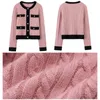 Женские трикотажные трикотаж малый аромат элегантный розовый трикотаж кардиган падает сладкая модная свитер с длинным рукавом корейский шорт для одиночной грудь 221007