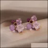 Stud Purple Crystal Flower Stud ￶rh￤ngen f￶r kvinna koreanska modesmycken br￶llopsfest flickor elegans set tillbeh￶r 199 d3 drop de dhty3