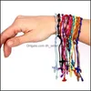 Charm Bracelets 12Pcs/Lot Rainbow Colors Handmade Cross Rosary Bracelets For Women Men Braided String Rope Chains Bangle Fashion Simp Dhe6P